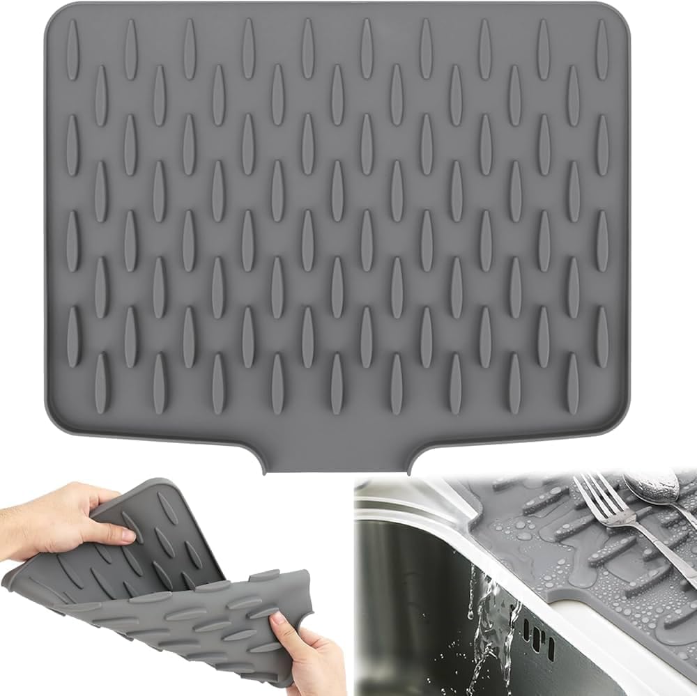 Silicone Dish Drying Mat for Kitchen Counter | Heat Resistant | Quick Dry | Easy to Clean Dish Drainer Mat